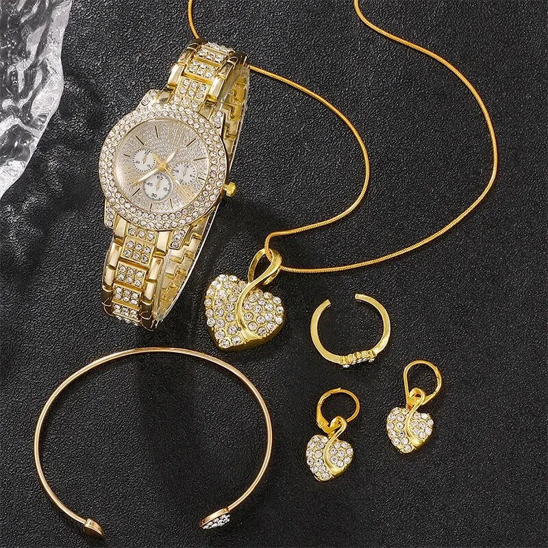 Gold Luxury Watch & Jewelry Set