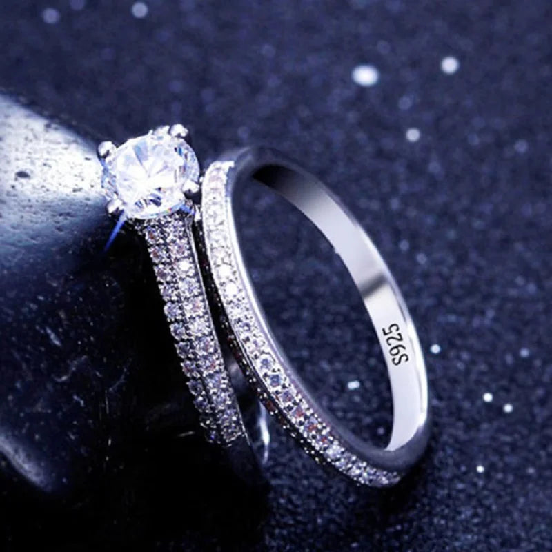 1 pair Vintage Halo 925 Sterling Silver Wedding Ring Set For Women Lady Anniversary Gift Jewelry Bulk Sell