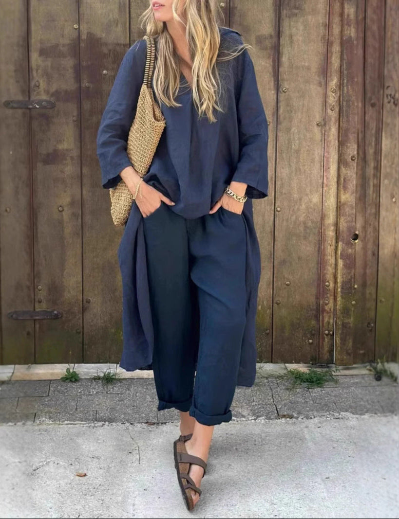 Ensemble 2 pièces col V avec poches
