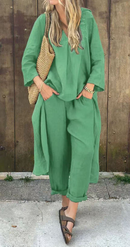 Ensemble 2 pièces col V avec poches