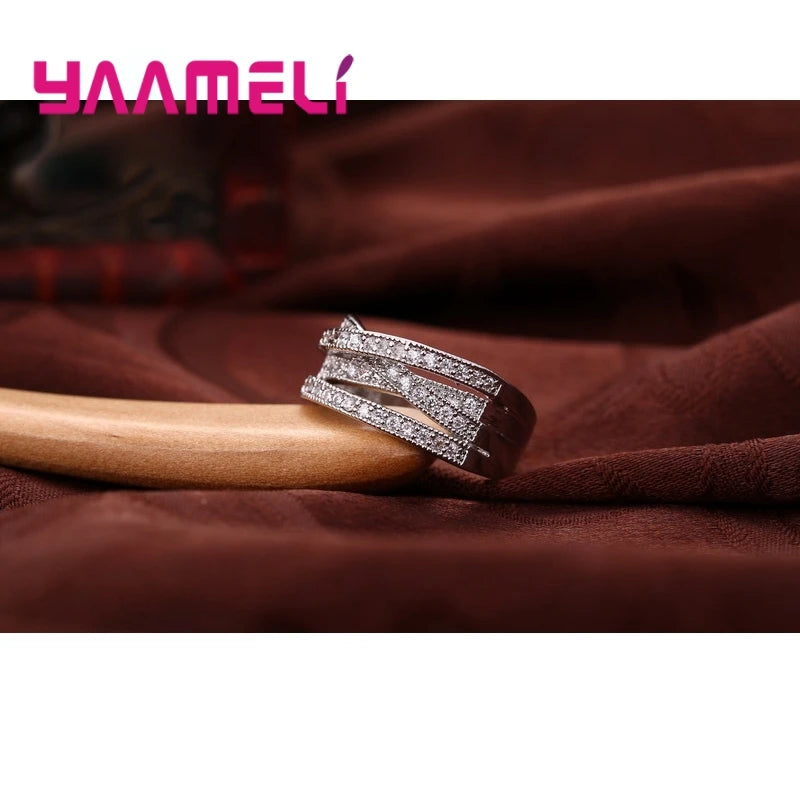 Fashion Women Men Rings 925 Sterling Silver Color Jewelry Crystal Inlay Overpass Cross Bague Bijoux Dropshipping 5-13