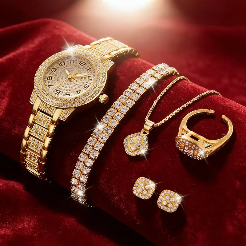 Diamond Bracelet Watch Set – Women