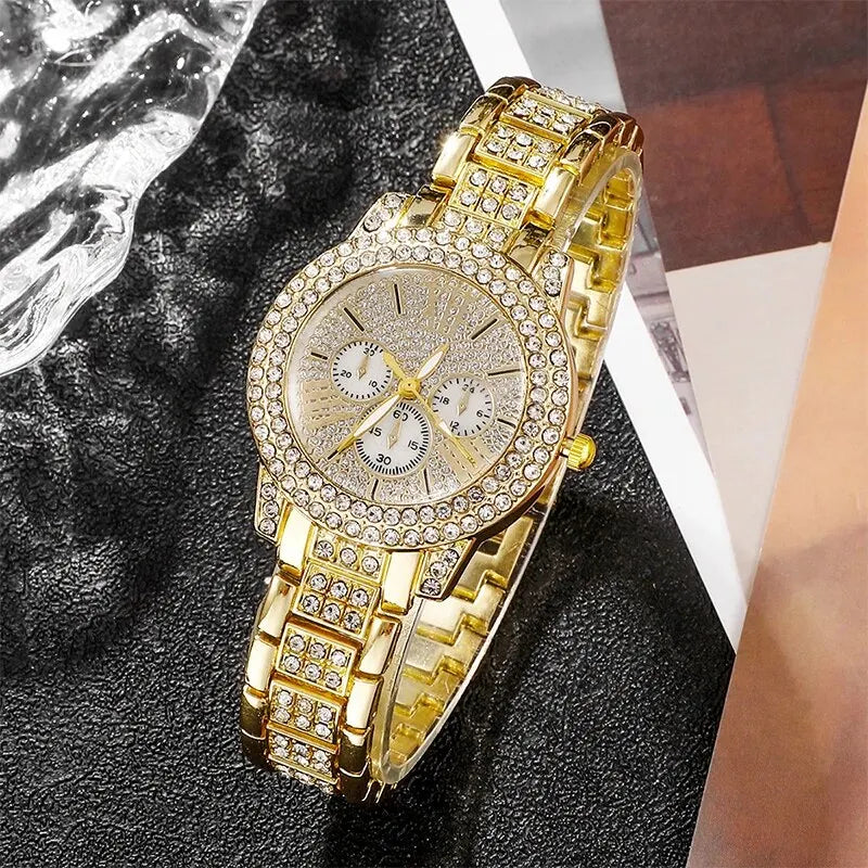 Gold Luxury Watch & Jewelry Set