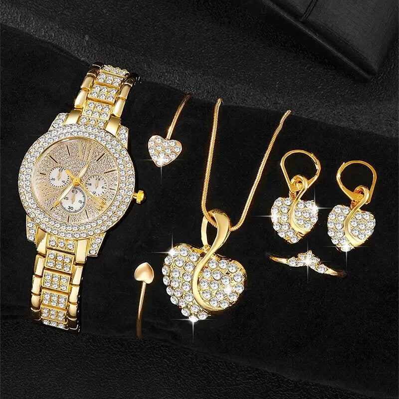 Gold Luxury Watch & Jewelry Set