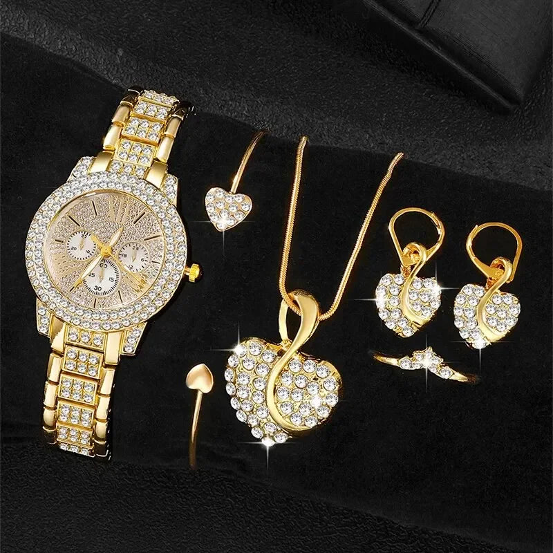 Gold Luxury Watch & Jewelry Set
