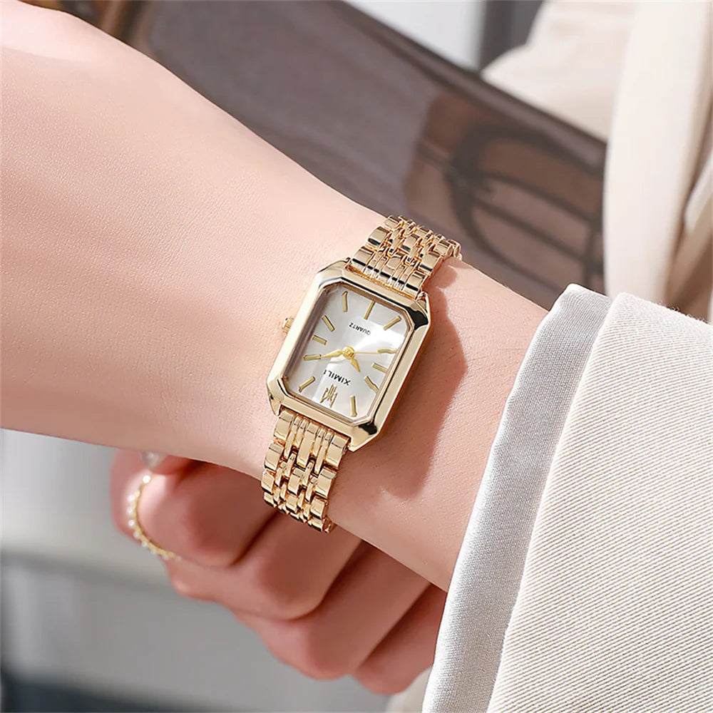Luxury Women Watches Fashion Rectangle Ladies Steel Band Quartz Watch Reloj Mujer Relogio Feminino Girls Clock Gift