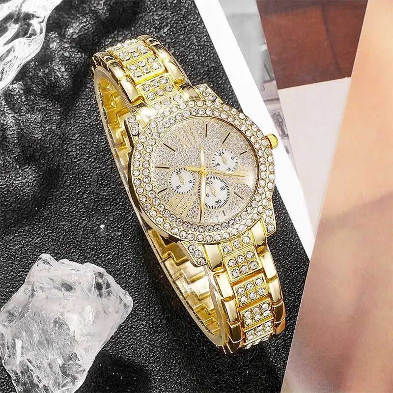 Gold Luxury Watch & Jewelry Set